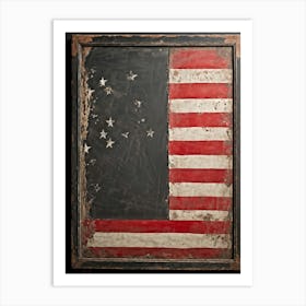 Antique Blackboard Featuring A Vintage Rendition Of An American Flag Smeared Red Stripes Adorned Wi (1) Art Print