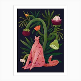 Pink Leopard In A Tropical Fantasy Art Print