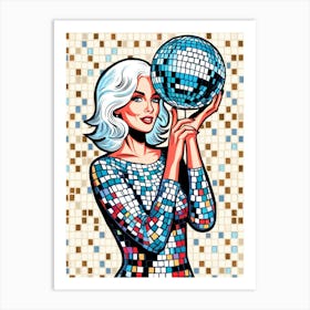 Disco Girl With Disco Ball Art Print