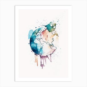 World Globe 1 Symbol Minimal Watercolour Art Print