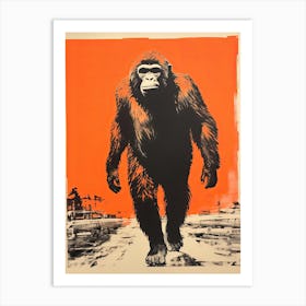 Gorilla, Woodblock Animal Drawing 1 Art Print