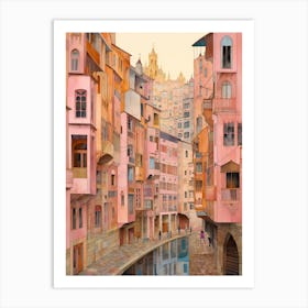 Bilbao Spain 1 Vintage Pink Travel Illustration Art Print