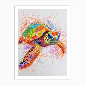 Sea Turtle With Marine Plants Scribble 1 Art Print