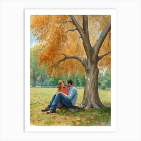 Couple Sitting Under A Tree Art Print