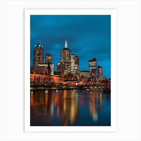 Melbourne City Skyline At Night Art Print