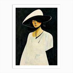 Silhouette Of A Woman With A White Hat Art Print