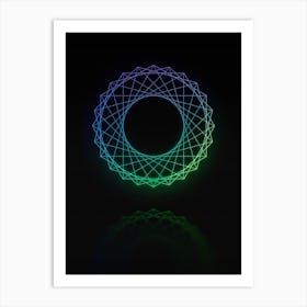 Neon Blue and Green Abstract Geometric Glyph on Black n.0039 Art Print