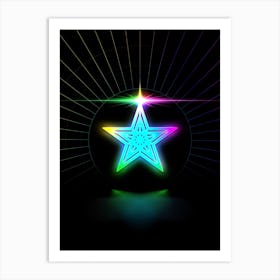 Neon Geometric Glyph in Candy Blue and Pink with Rainbow Sparkle on Black n.0010 Art Print