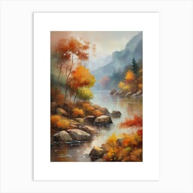 Autumn Lake,Forest Lake, Vintage Oil Painting, Farmhouse Wall Decorations, Antique Landscape, Vintage Landscape Oil Painting.11 1 Art Print