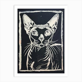 Cornish Rex Cat Linocut Blockprint 5 Art Print