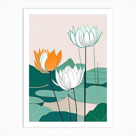 Lotus Flowers In Park Minimal Line Drawing 1 Art Print
