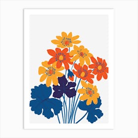 Blue, Orange, and Yellow Flowers Art Print