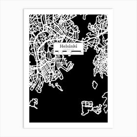 Helsinki City Map, Finland — Hand-drawn map, vector black map Art Print