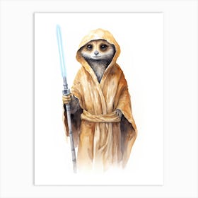 Baby Meerkat As A Jedi Watercolour 1 Art Print