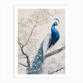 Watercolour Peacock On Tree Branch 2 Art Print