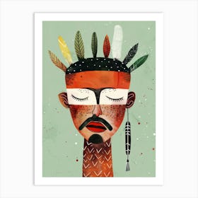 Indian Man With Feathers Art Print