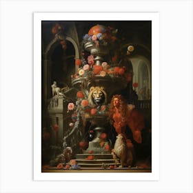 Lion In A Fountain Art Print