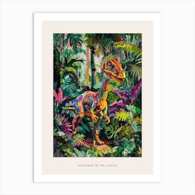 Colourful Dinosaur In The Leafy Jungle Painting Poster Art Print