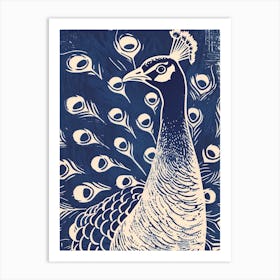 Peacock Feather Pattern Linocut Inspired Art Print