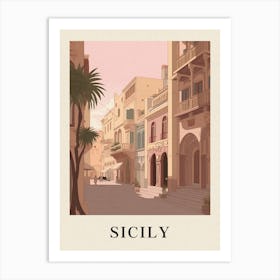Sicily Vintage Pink Italy Poster Art Print
