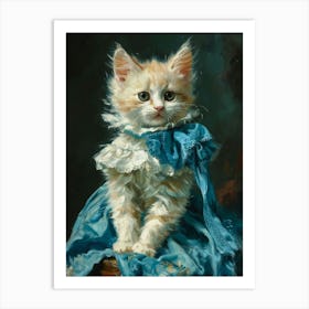 Cat In Blue Ruffled Dress Rococo Inspired 1 Art Print