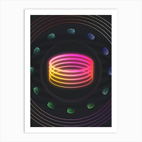Neon Geometric Glyph in Pink and Yellow Circle Array on Black n.0255 Art Print