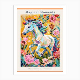 Unicorn Floral Galloping Fauvism Inspired Poster Art Print