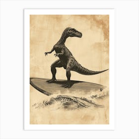 Vintage Spinosaurus Dinosaur On A Surf Board 2 Art Print