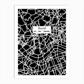 Seoul (Korea) City Map — Hand-drawn map, vector black map Art Print