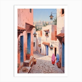 Chefchaouen Morocco 4 Vintage Pink Travel Illustration Art Print
