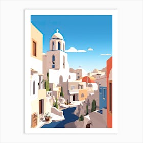 Santorini, Greece, Flat Illustration 4 Art Print
