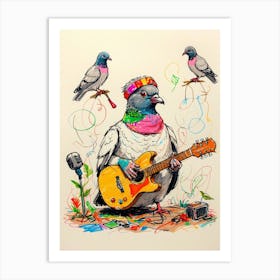 Pigeon With Guitar Art Print