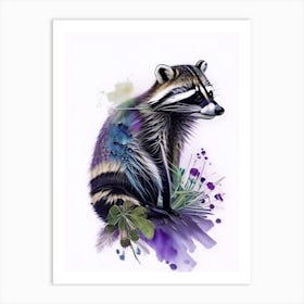 Raccoon And Flowers Watercolour Art Print