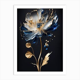 Luxurious White Blue Gold Floral Art Print