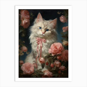 Cat With A Bow Rococo Style Art Print