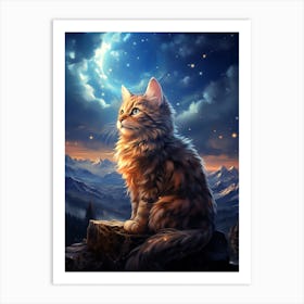 Cat In The Moonlight Art Print