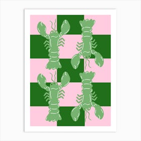 Lobster Tile Green On Pink Art Print
