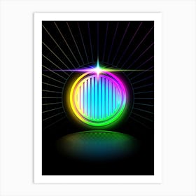 Neon Geometric Glyph in Candy Blue and Pink with Rainbow Sparkle on Black n.0066 Art Print