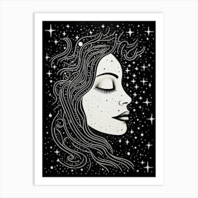 Zodiac Black & White Face Illustration 1 Art Print