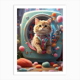 Cat In Washing Machine 3 Art Print