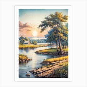 Sunset By The River 4 Art Print