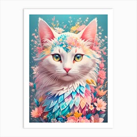 Cat With Flowers Art Print