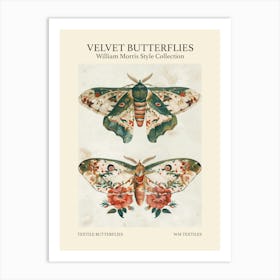 Velvet Butterflies Collection Textile Butterflies William Morris Style 4 Art Print