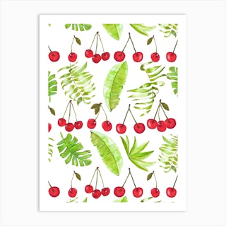 Cherry And Leaves Art Print