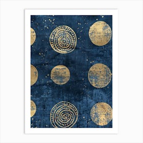 Blue And Gold Circles 6 Art Print