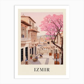 Izmir Turkey 2 Vintage Pink Travel Illustration Poster Art Print