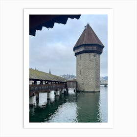 Tower On The River At Lucerne, Switzerland Art Print