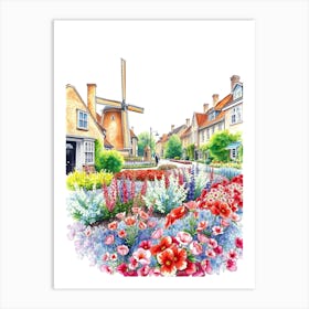 Watercolor Of A Flower Garden Art Print