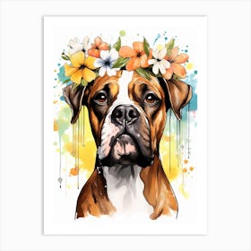 Boxer Portrait With A Flower Crown, Matisse Painting Style 5 Art Print