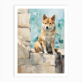 Shiba Inu Dog, Painting In Light Teal And Brown 3 Art Print